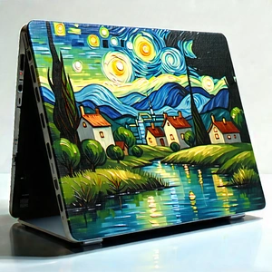 Tech Oil Painting: Laptop with digital artwork