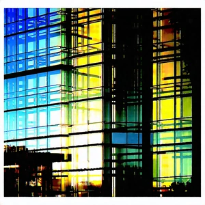 Urban Lithograph: Glass Office Tower With Dramatic Lighting With Large Building
