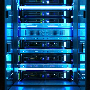 Server rack with blue light glow