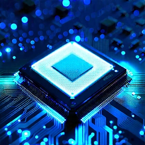 Microchip with blue light glow