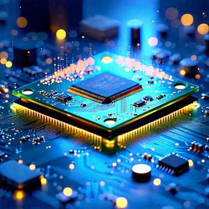 Circuit Board With Holographic Projection With Close-up Computer
