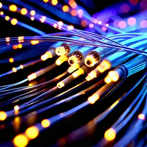 Close-up Of Fiber Optic Cables With Close-up Blue