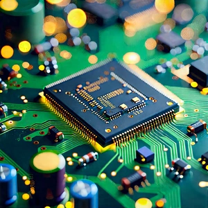 Close-up Of Electronic Circuit With Close-up Computer