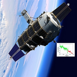 A Space Shuttle Flying Through The Sky, With A Large Satellite Attached To The Side Of It