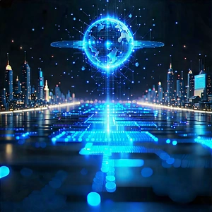 Artificial Intelligence Visualization With Futuristic Cityscape