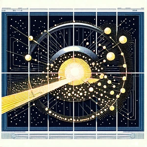 Tech Linocut Print: Quantum computer with digital particles