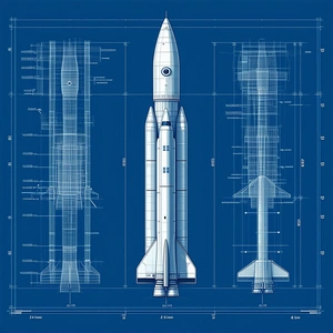 A Blue Drawing Of A Rocket Is Shown, With The Rocket Being The Main Focus