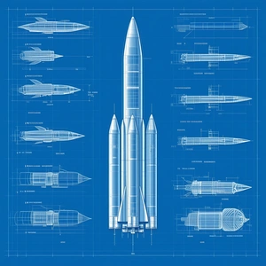 A Blue Diagram Of A Rocket Is Displayed, Showing The Different Parts Of The Rocket