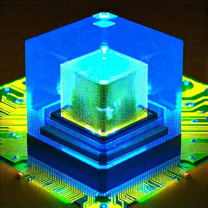 Microchip with blue light glow