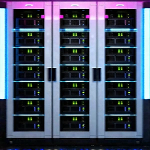 Server Rack With Neon Accents With Large White