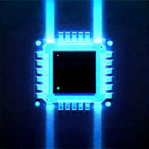 Microchip With Blue Light Glow With Close-up Computer