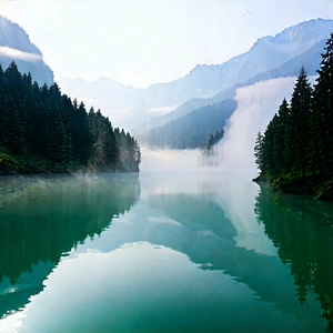 Nature Aerial Photography: (mist:1.44) over alpine (lake:1.4)