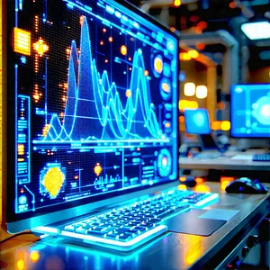 Educational Technology In Manufacturing Facility With Laptop Computer
