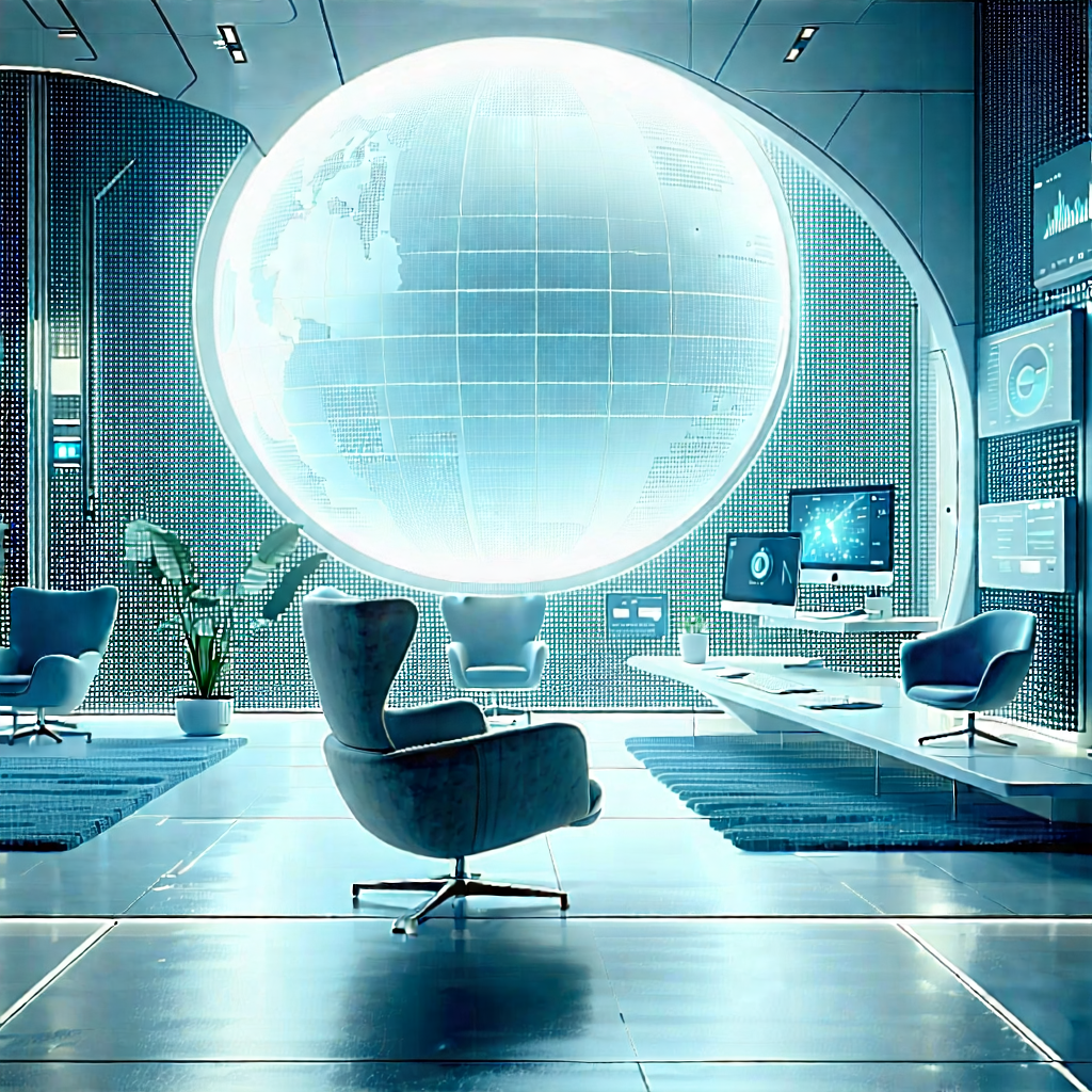 Tech Digital Illustration: Futuristic Tech Startup Office With Image, There