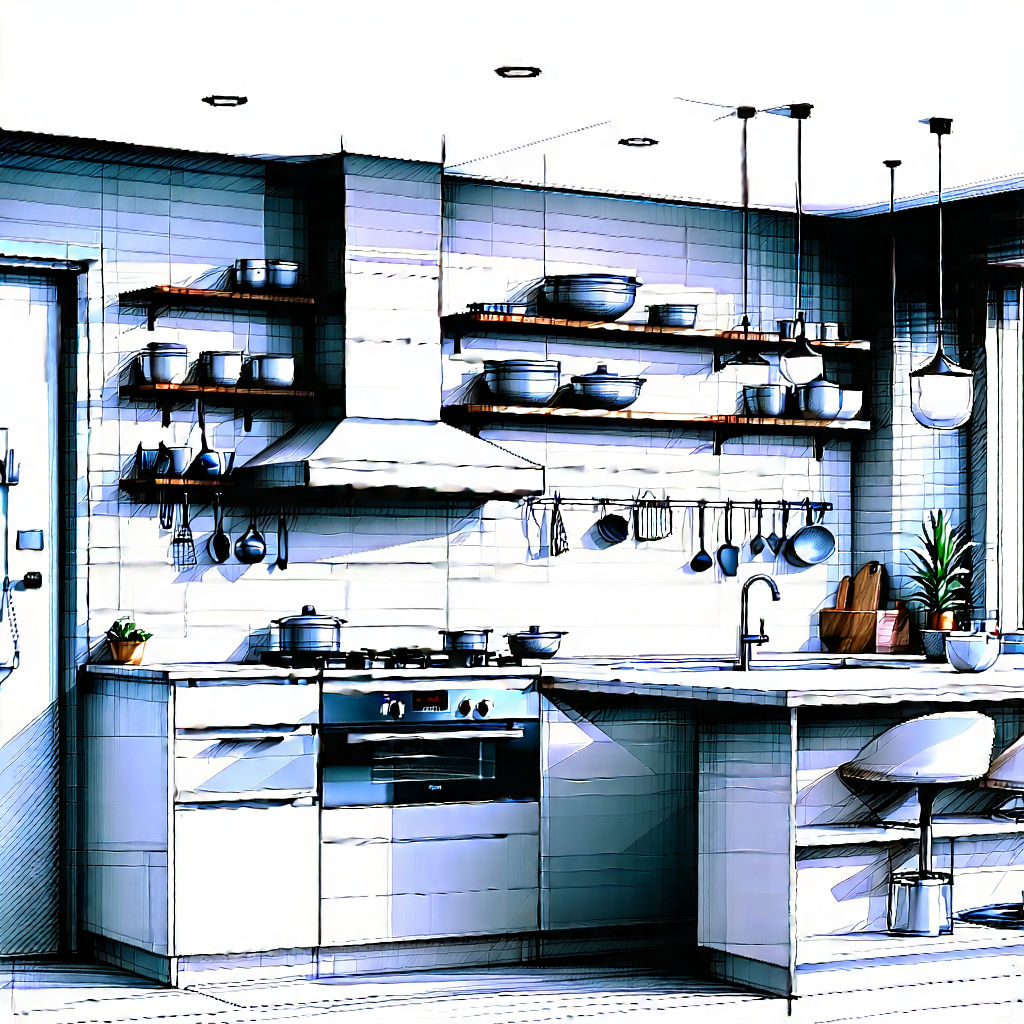 Lifestyle Isometric Design: Modern Kitchen With Organized Space With Image, There