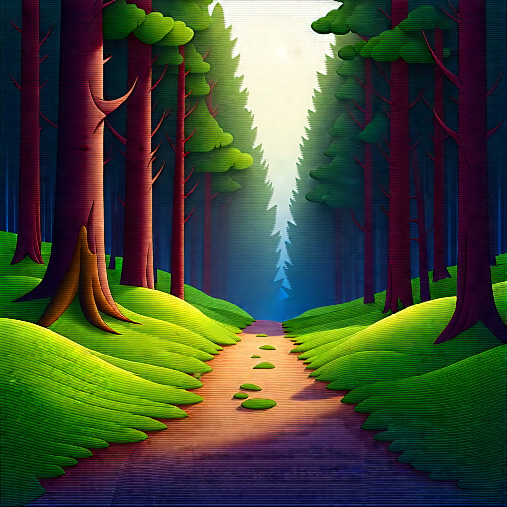 Nature Technical Illustration: Path Through Pine Forest With Image, There
