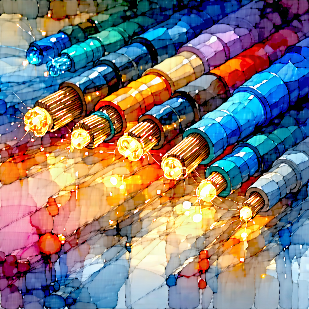 Tech Watercolor Painting: Close-up of fiber optic cables