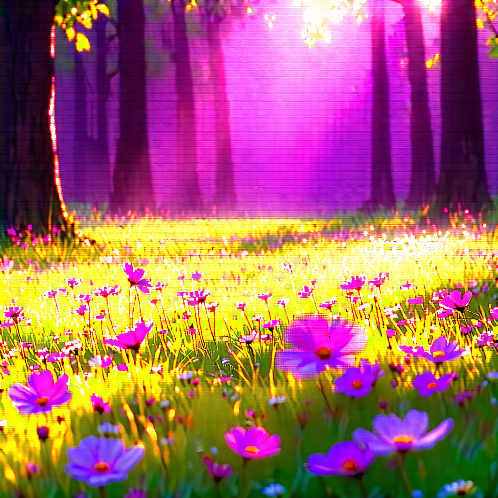 Nature Blender Artwork: Wildflowers In Sunlit Clearing With Beautiful, Lush