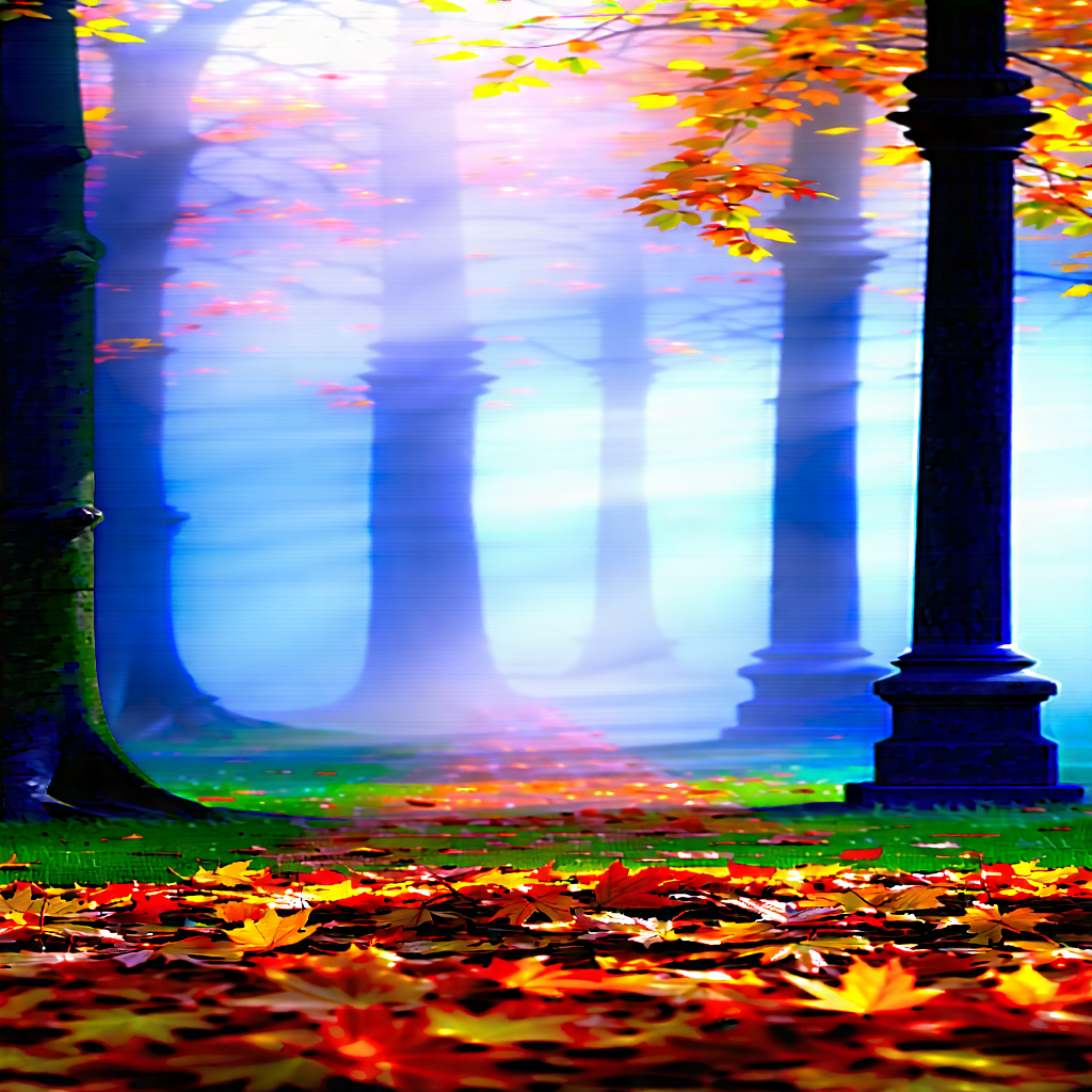 Nature Tilt-shift Photography: Autumn Leaves In Misty Environment With Image, There