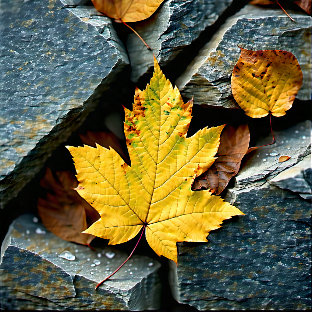 Nature Diagram Style: Autumn leaves in rocky terrain