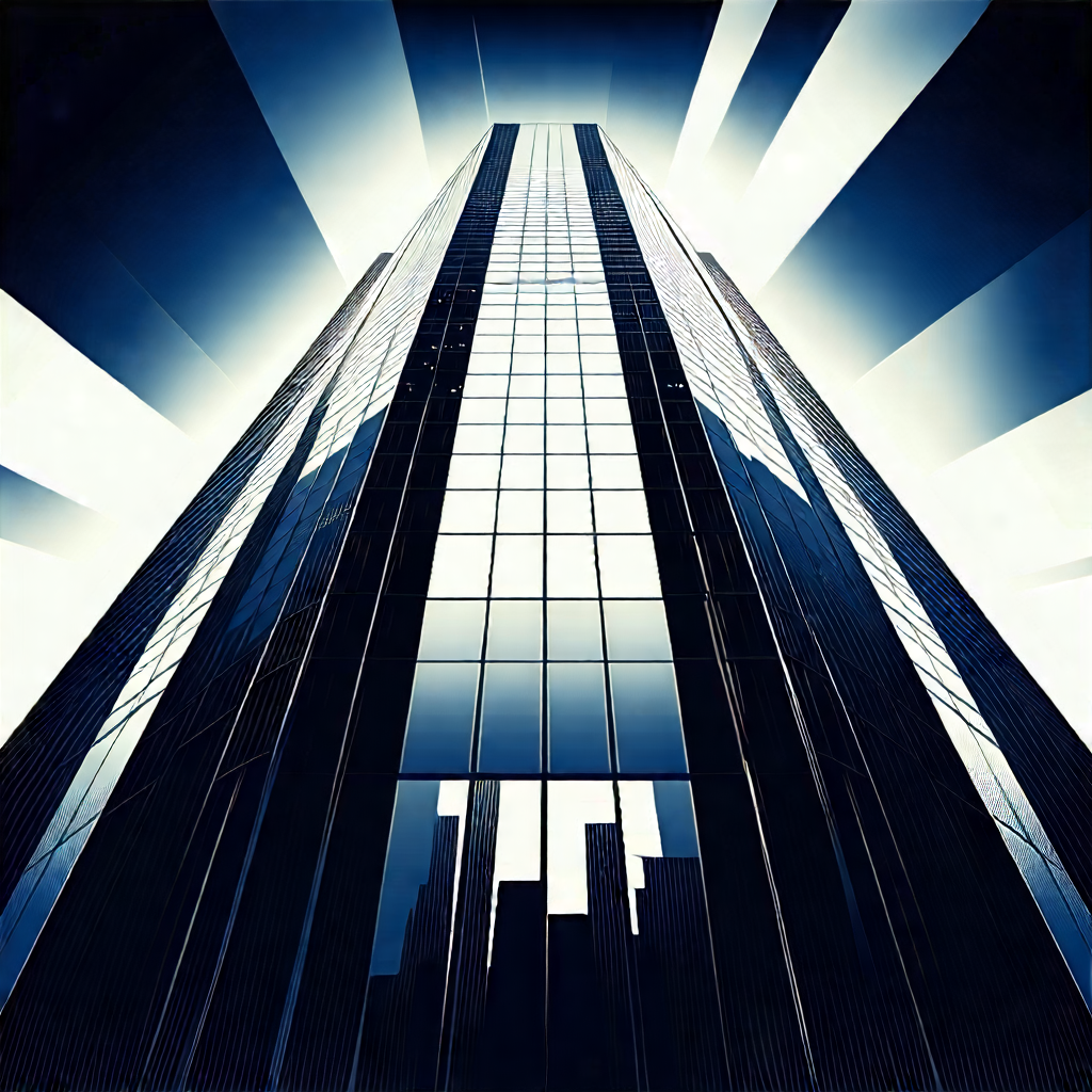Urban Etching: Skyscraper With Dramatic Lighting With Black White
