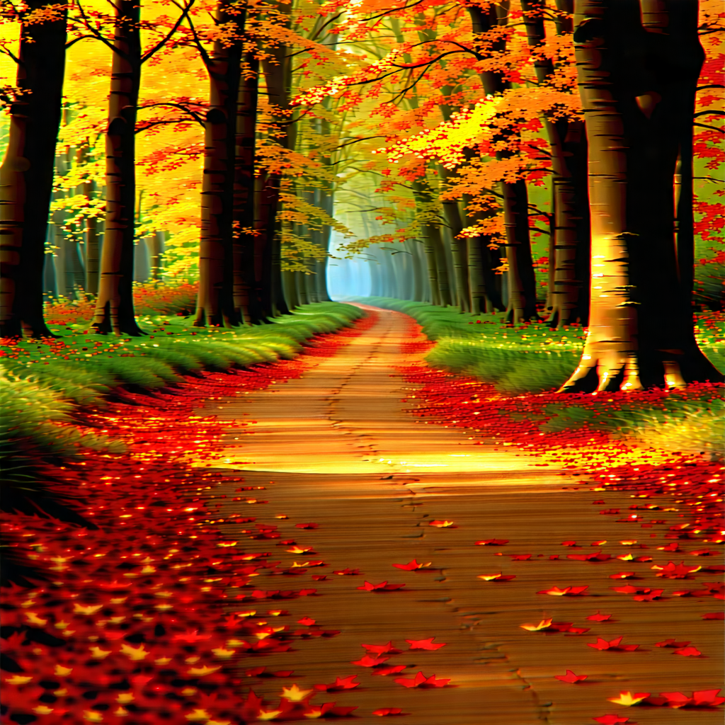 Nature Digital Art: Path through autumn woodland