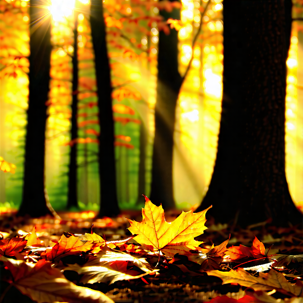 Nature Long Exposure Photography: Autumn Leaves In Sunlit Clearing With Beautiful Forest