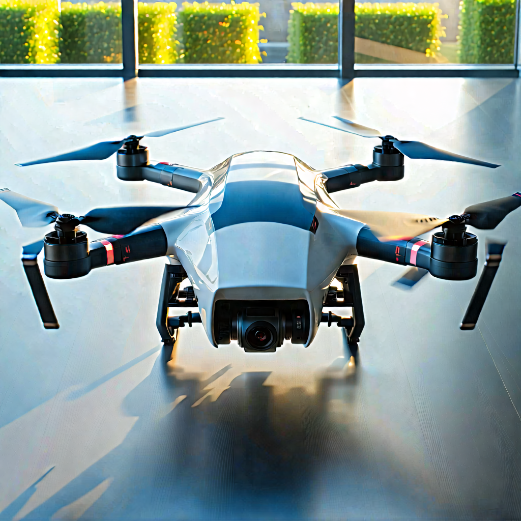 Tech Drone Photography: Aerospace Technology In Tech Office With Large Drone,