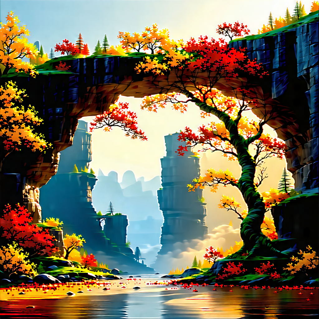 Nature Digital Art: Natural Arch In Autumn Colors With Painting Beautiful