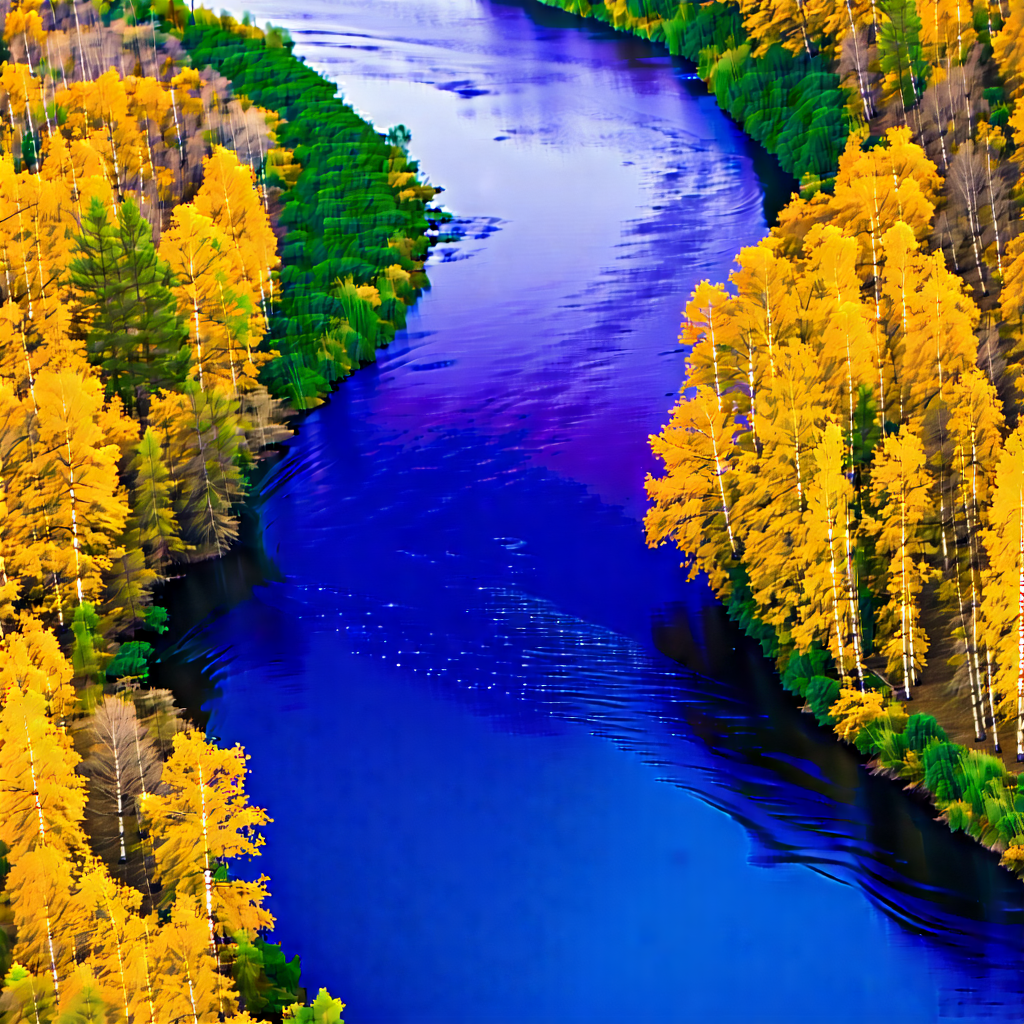 Nature Aerial Photography: Rushing (river:1.42) Surrounded By Autumn (trees:1.45) With Serene River