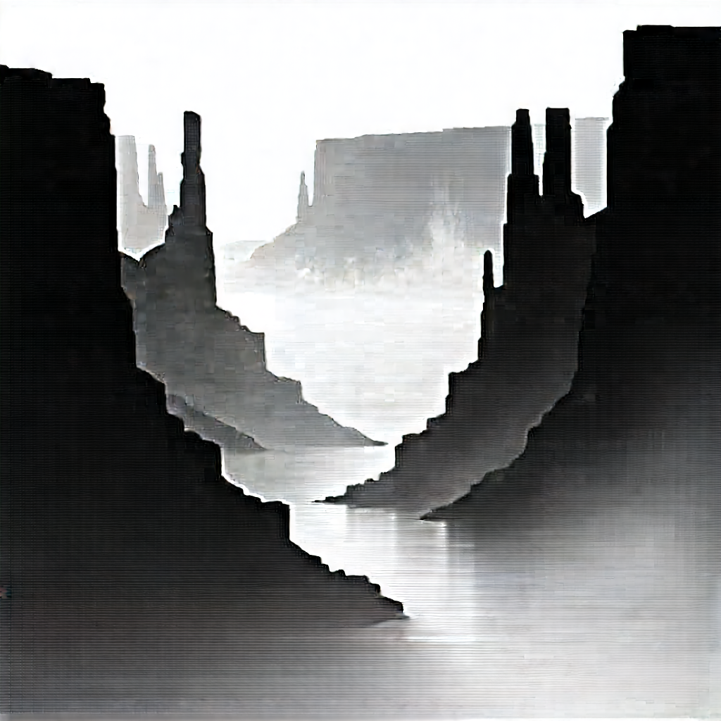 Nature Ink Drawing: Canyon during foggy morning