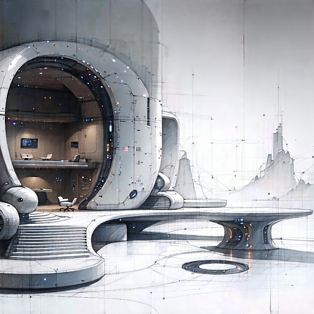 Tech Charcoal Drawing: (futuristic:1.27) Tech Startup Office With Image, There