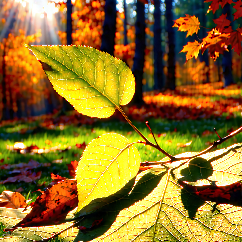 Nature Product Photography: Autumn leaves in sunlit clearing
