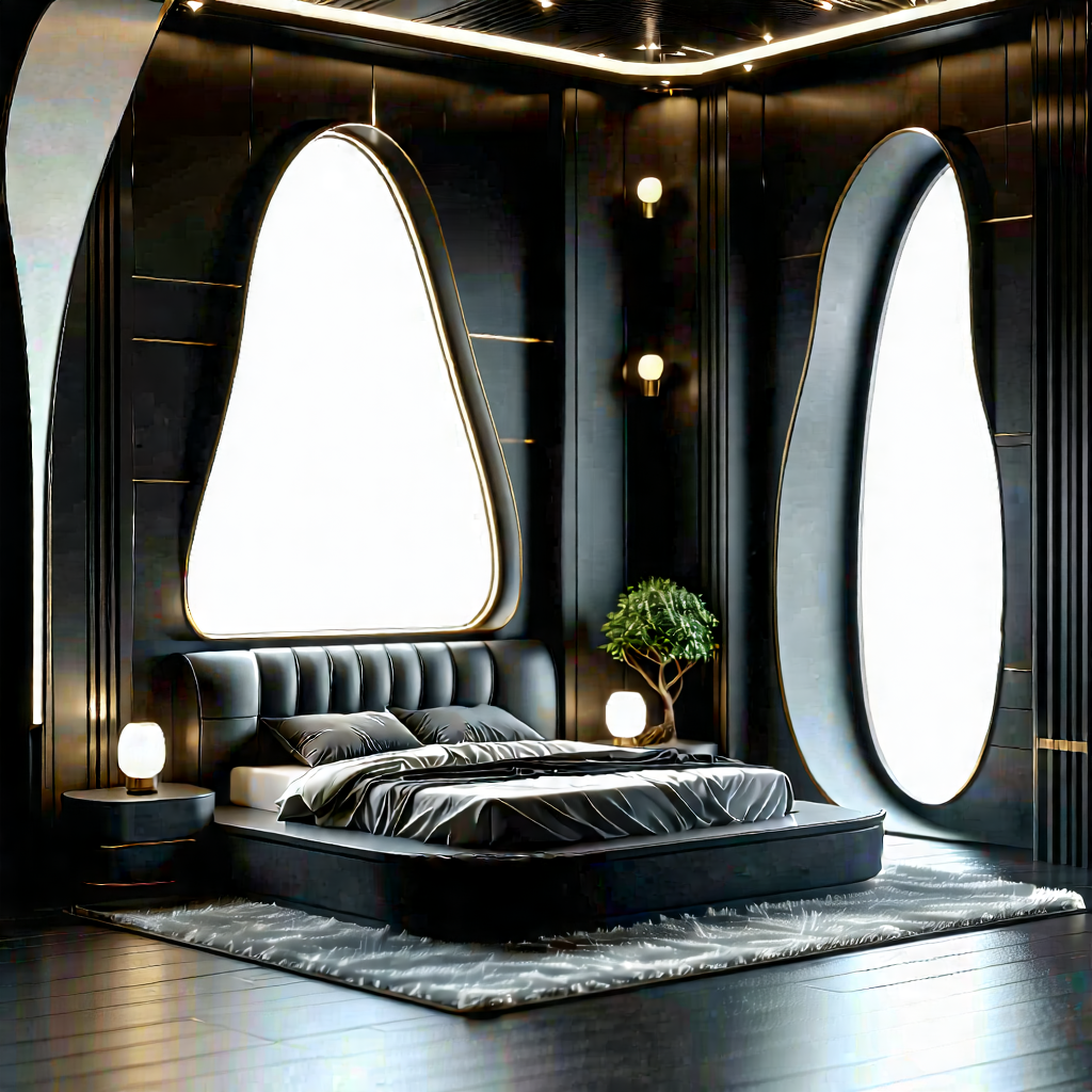 Lifestyle Blender Artwork: Bedroom Sanctuary With Organized Space With Large, Modern