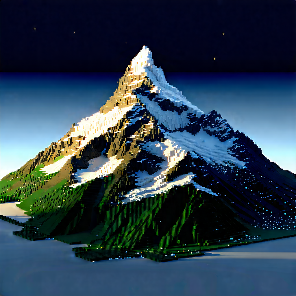 Nature Voxel Art: Mountain range during night