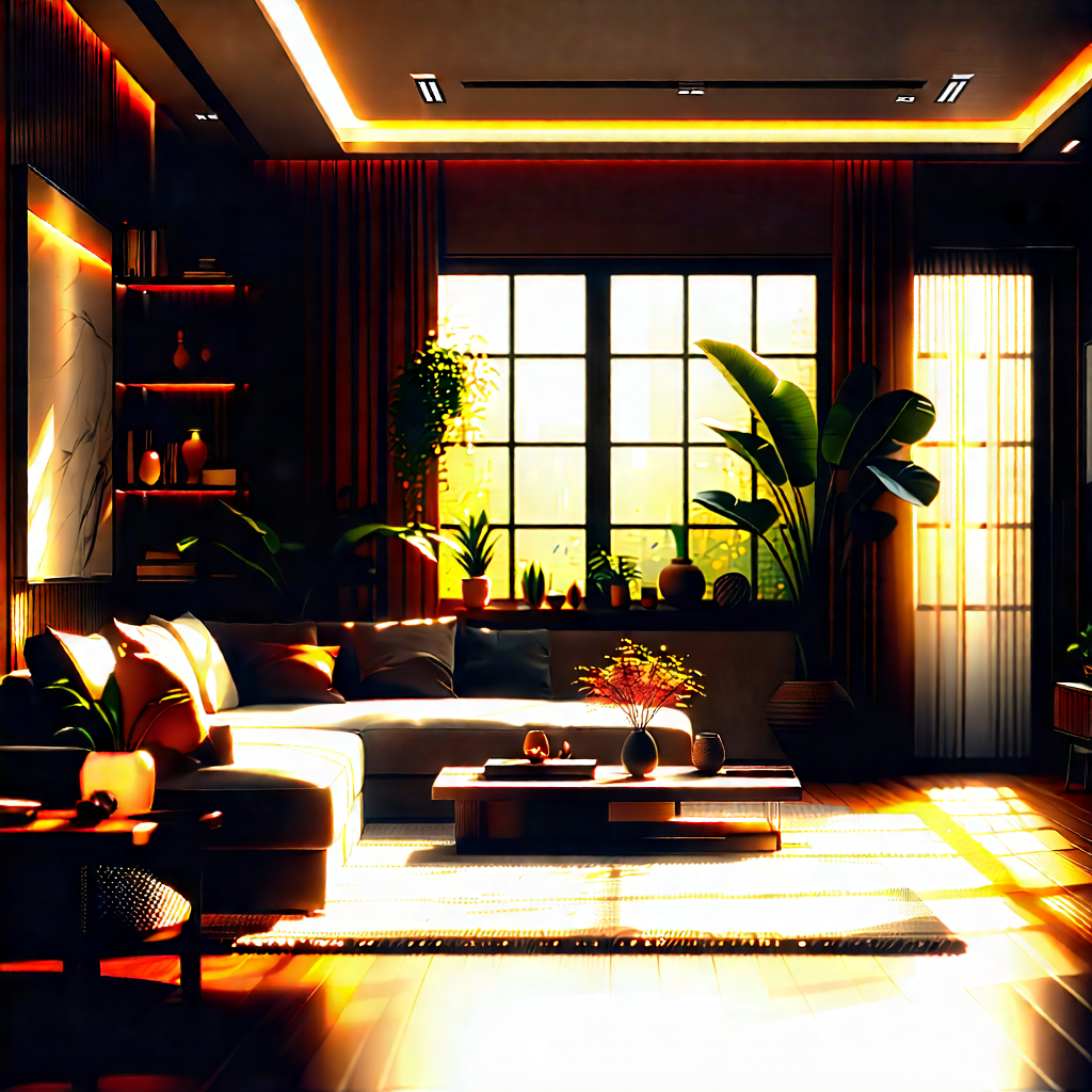 Lifestyle Flat Design: Cozy living room with warm lighting