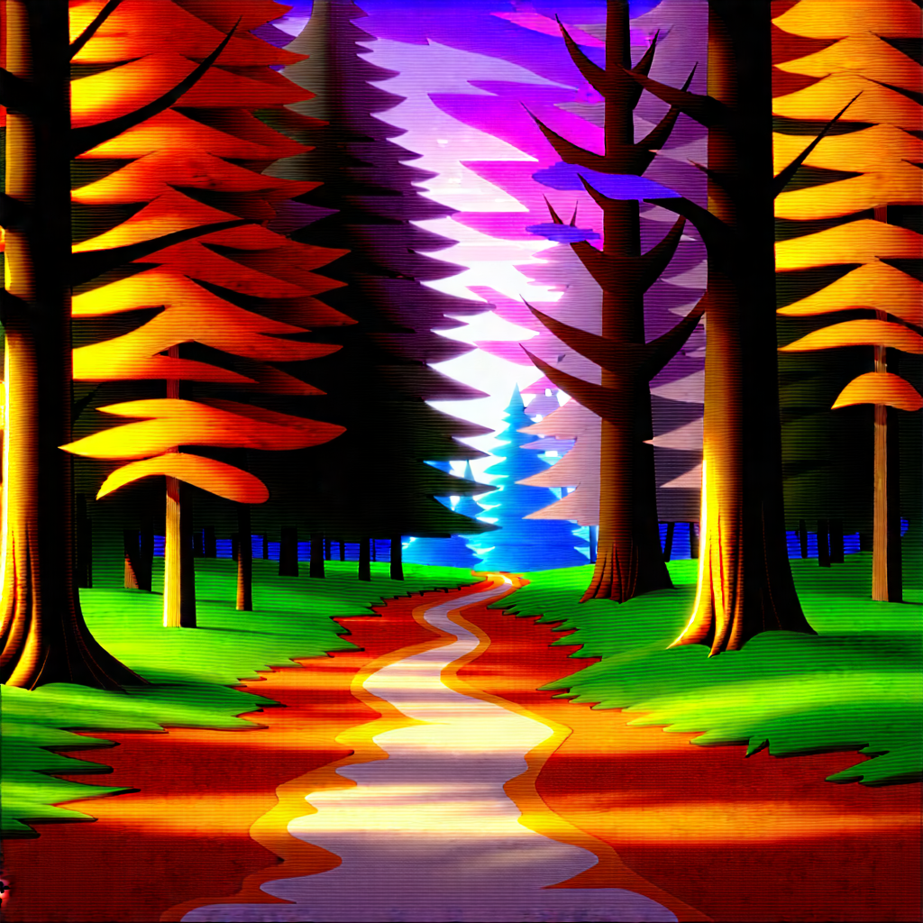 Nature Digital Art: Path Through Autumn Woodland With Colorful Painting