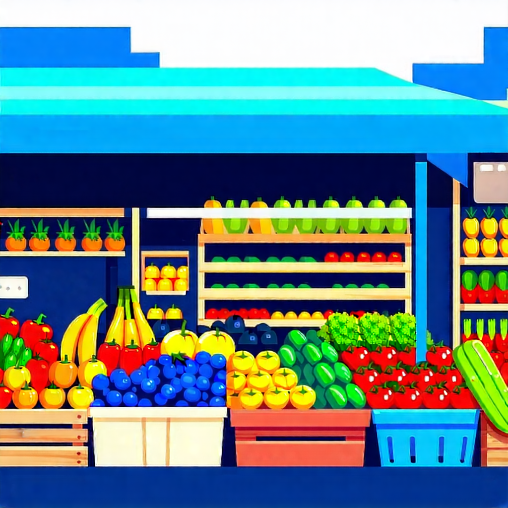 Urban Flat Design: Urban Farmers Market Scene With Painting Fruit