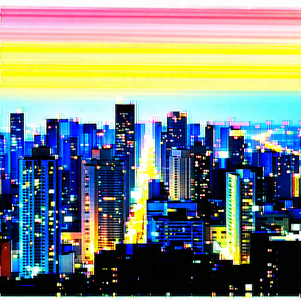 Urban Pastel Drawing: Cityscape Of Urban Skyline During Night With Colorful, Artistic
