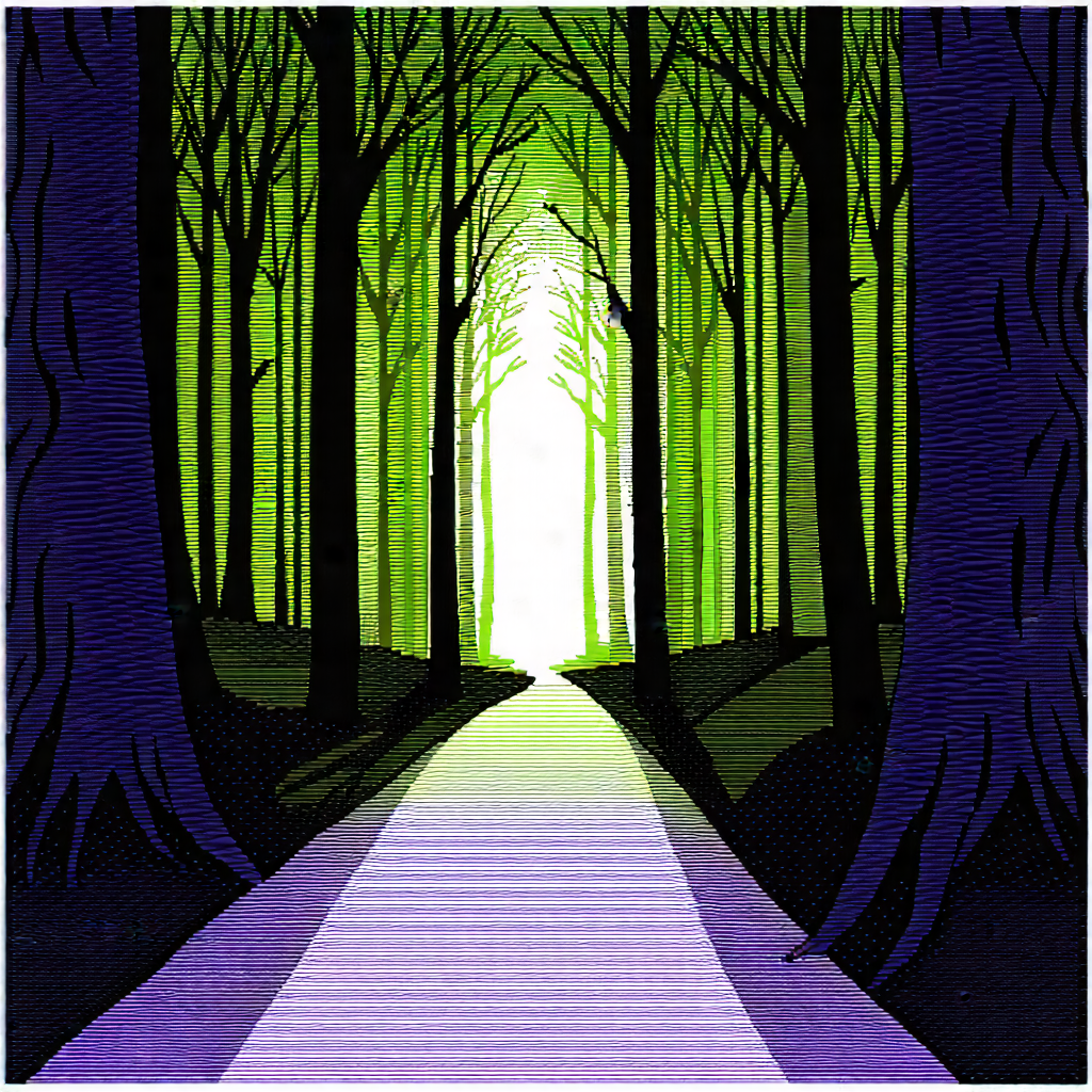 Nature Ink Drawing: Path Through Dense Forest With Image, There