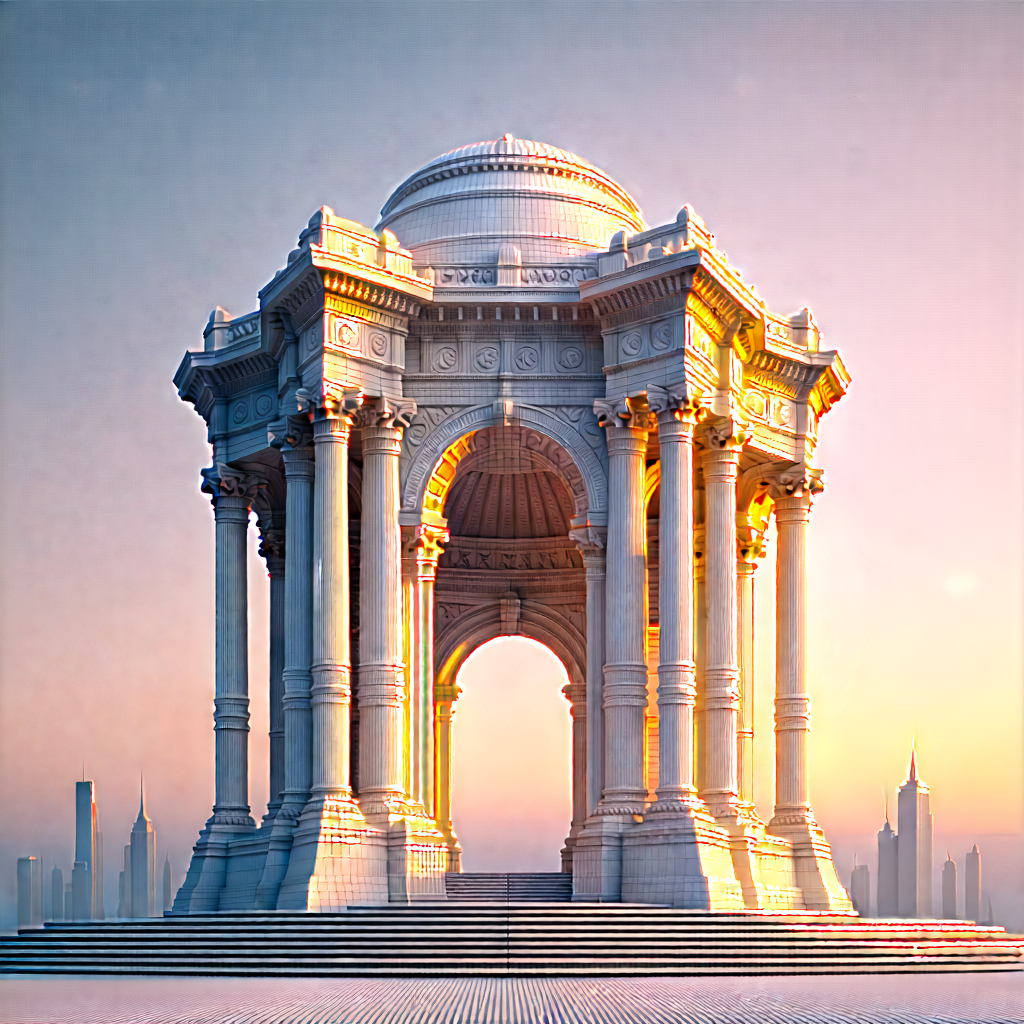 Urban Vector Art: Historic Monument With Sunset Glow With Large White