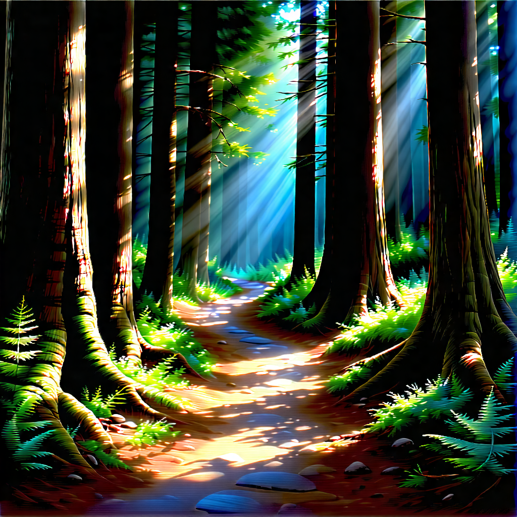 Nature Pastel Drawing: Path Through Redwood Forest With Forest Path