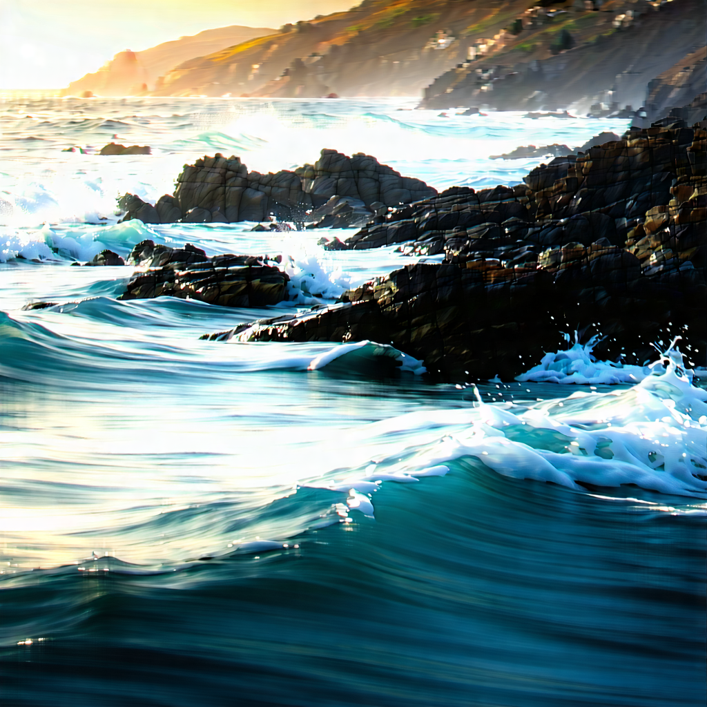 Nature Abstract Design: Ocean Waves Surrounded By Rocky Shores With Captures Beautiful