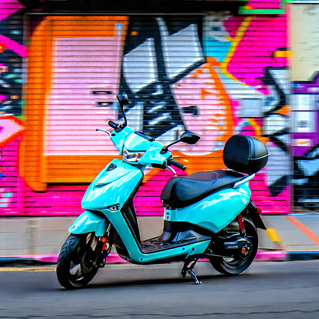 Urban Commercial Photography: City Electric Scooter In Arts District With Blue Scooter