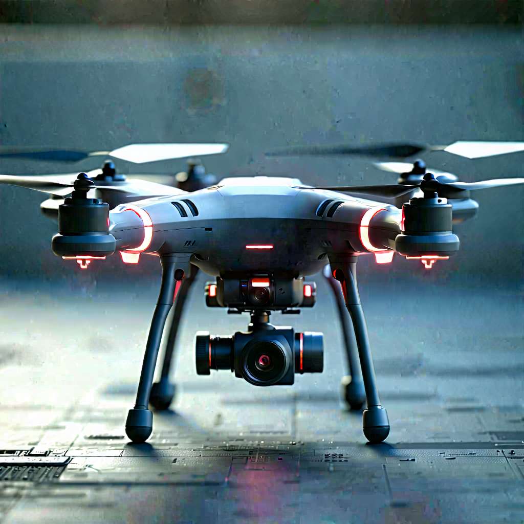 Tech Low Poly: Drone With Data Visualization With Small Drone