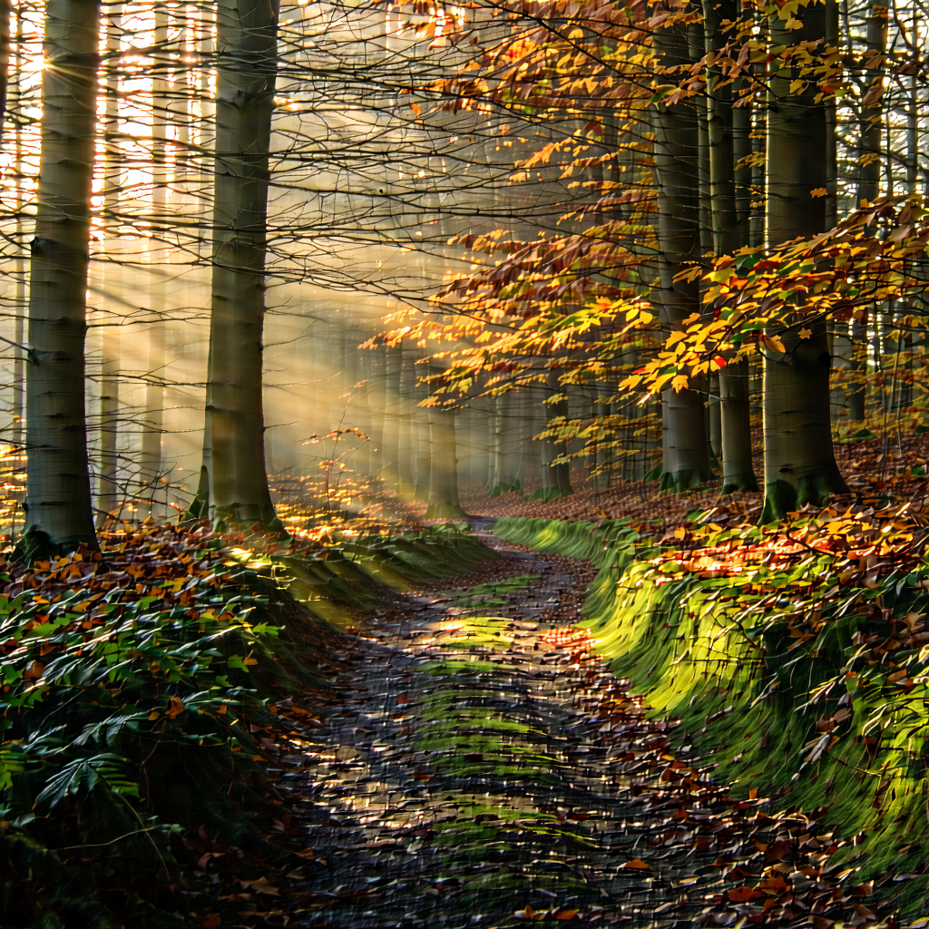 Nature Macro Photography: Path Through Autumn Woodland With Beautiful Forest