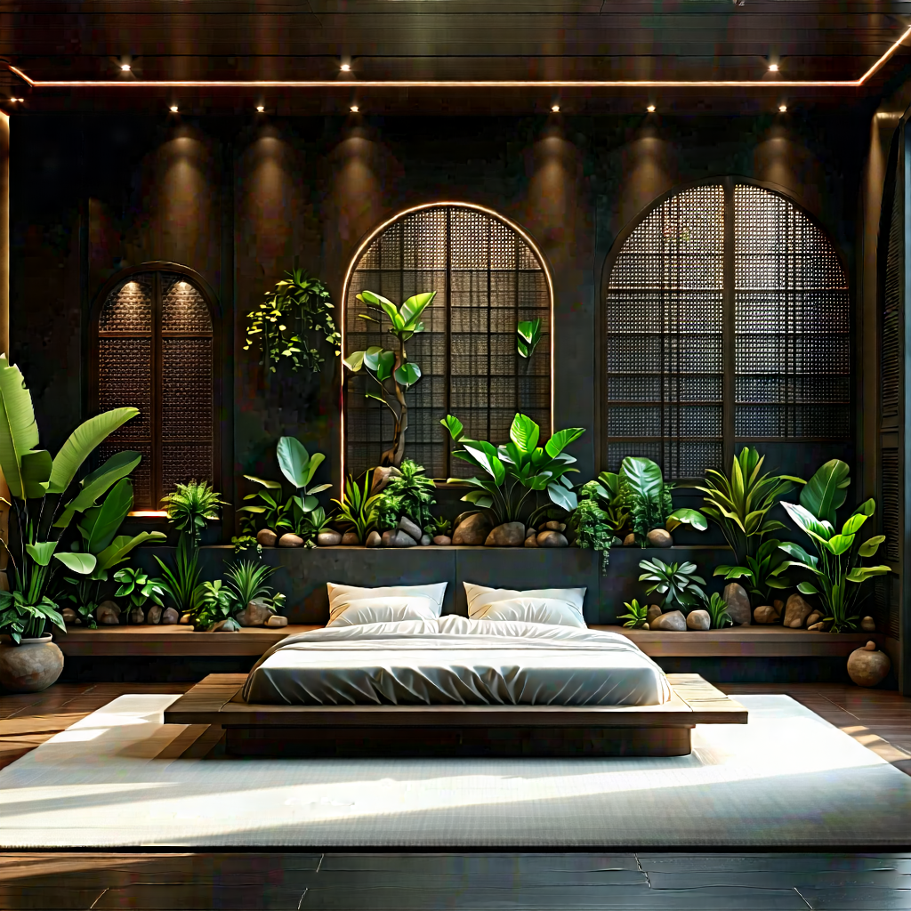 Lifestyle Hdr Photography: Bedroom sanctuary with plants and natural elements