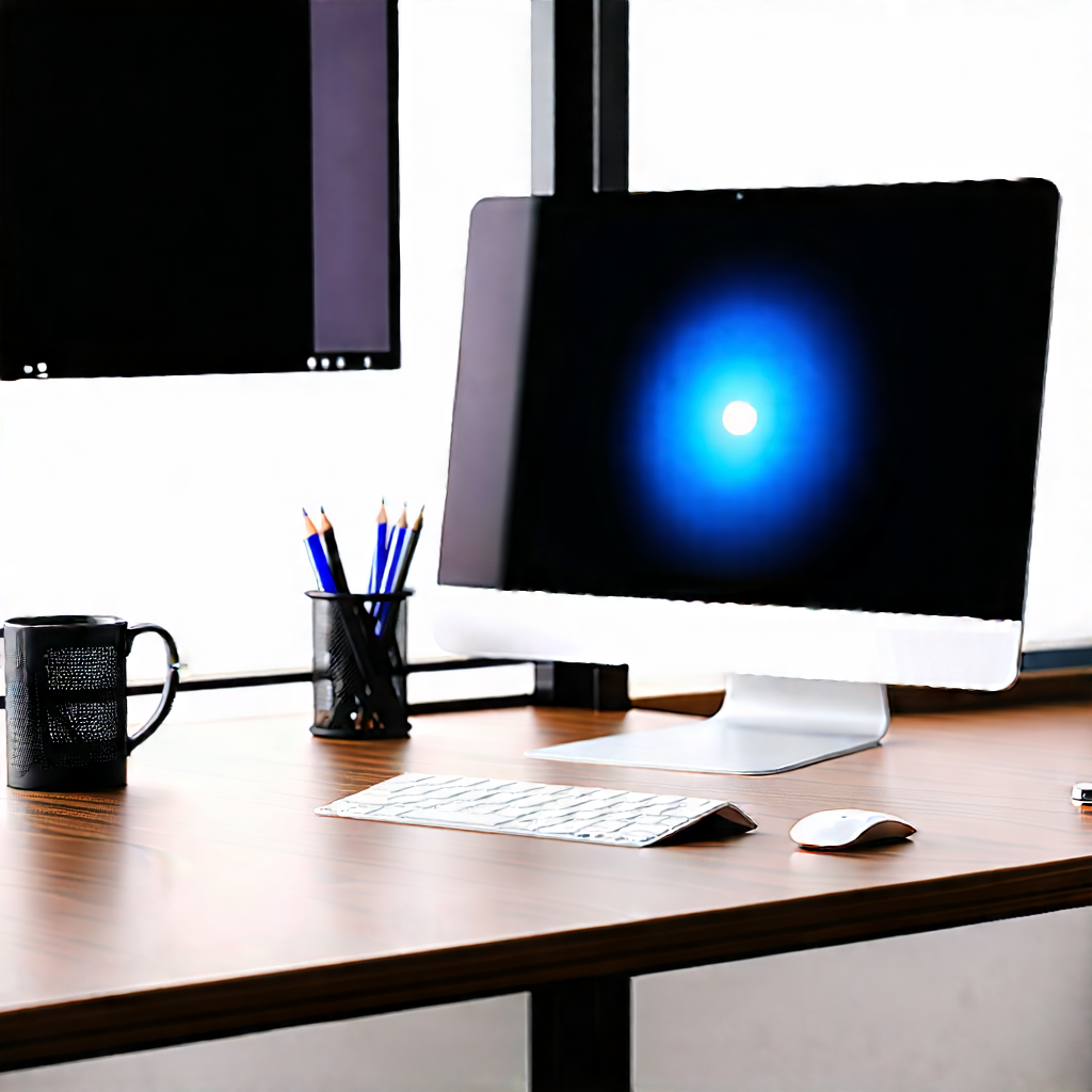 Business Acrylic Painting: Workplace with digital (devices:1.3) on desk