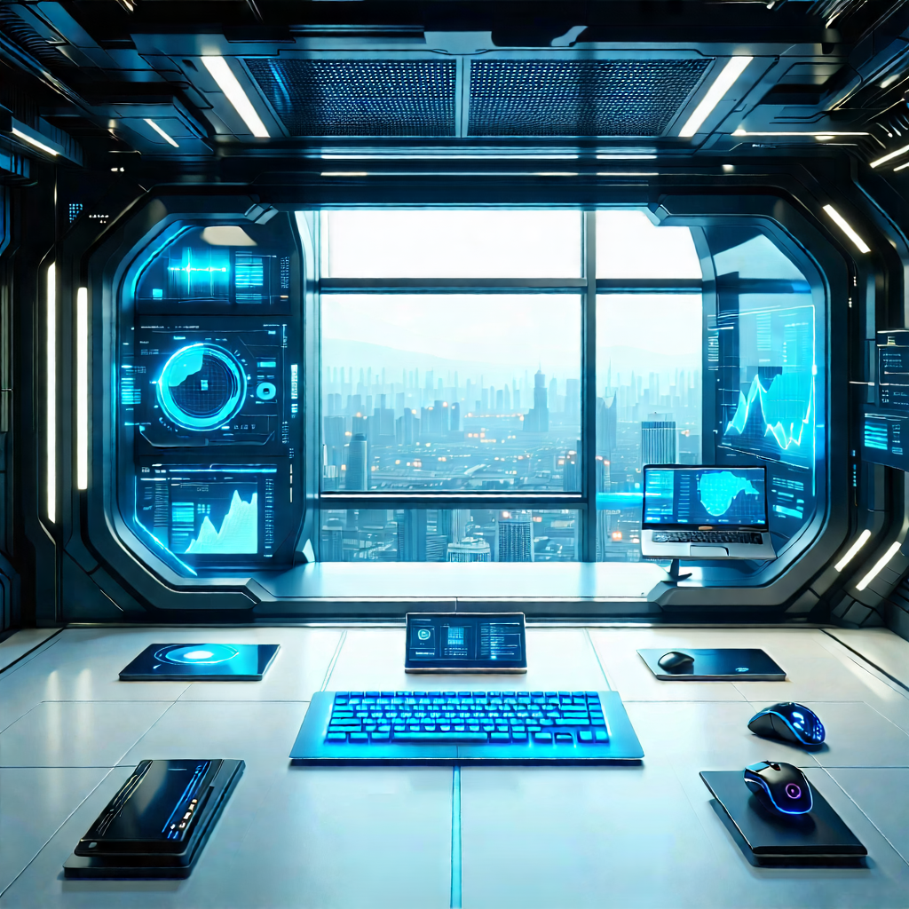 Tech Product Photography: Futuristic Tech Startup Office With Futuristic Setting,