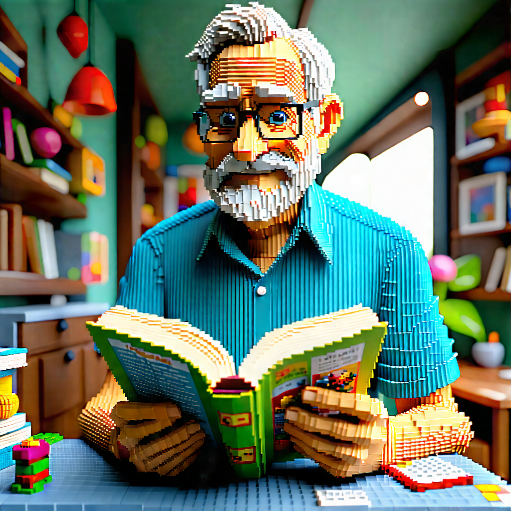 Lifestyle Voxel Art: Senior adult enjoying reading